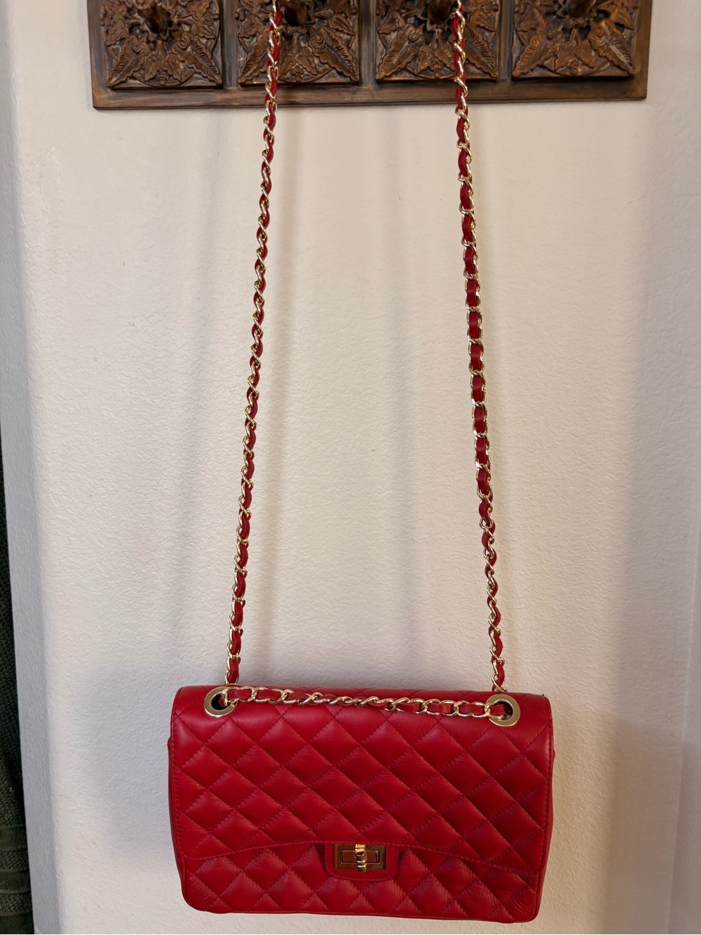 Quilted Red Leather Bag  Purchased in Italy Like New Used 1x
